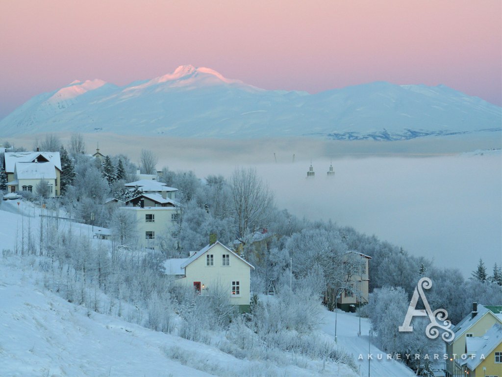 Pink and blue winter in Akureyri