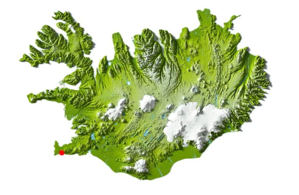 Image: Visit Iceland - showing where seismic Activity (the town Grindavík) is located in Iceland.